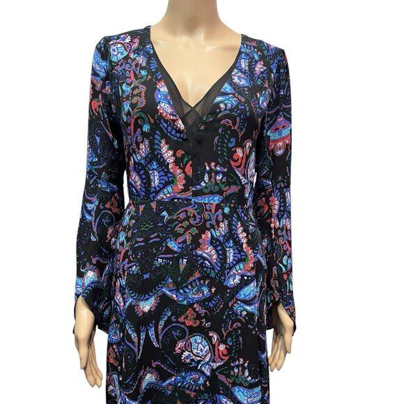 Express Women Blue Paisley Bell Sleeve Fit And Flare Maxi Dress Size 6 - Picture 6 of 12